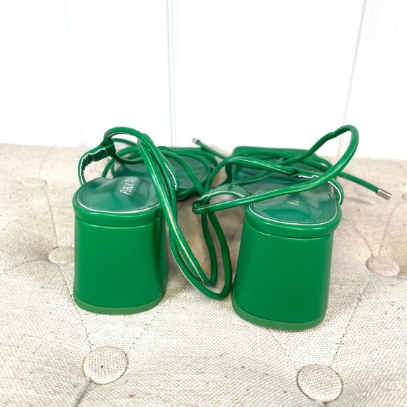 Green Lace Up Block Mid Heel Square Front Sandals 8 Wide Fit - Picture 5 of 10